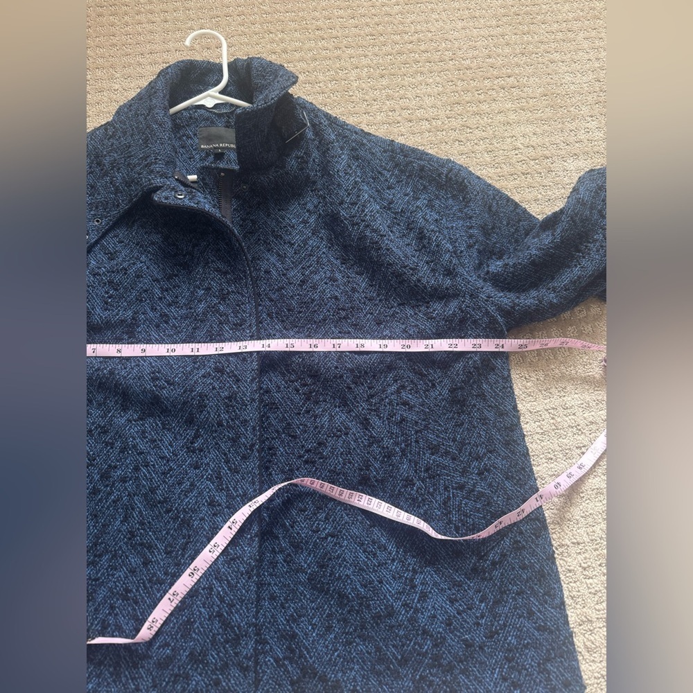 Banana Republic Blue Textured Crop Jacket Buckle Collar Womens L - Picture 8 of 13